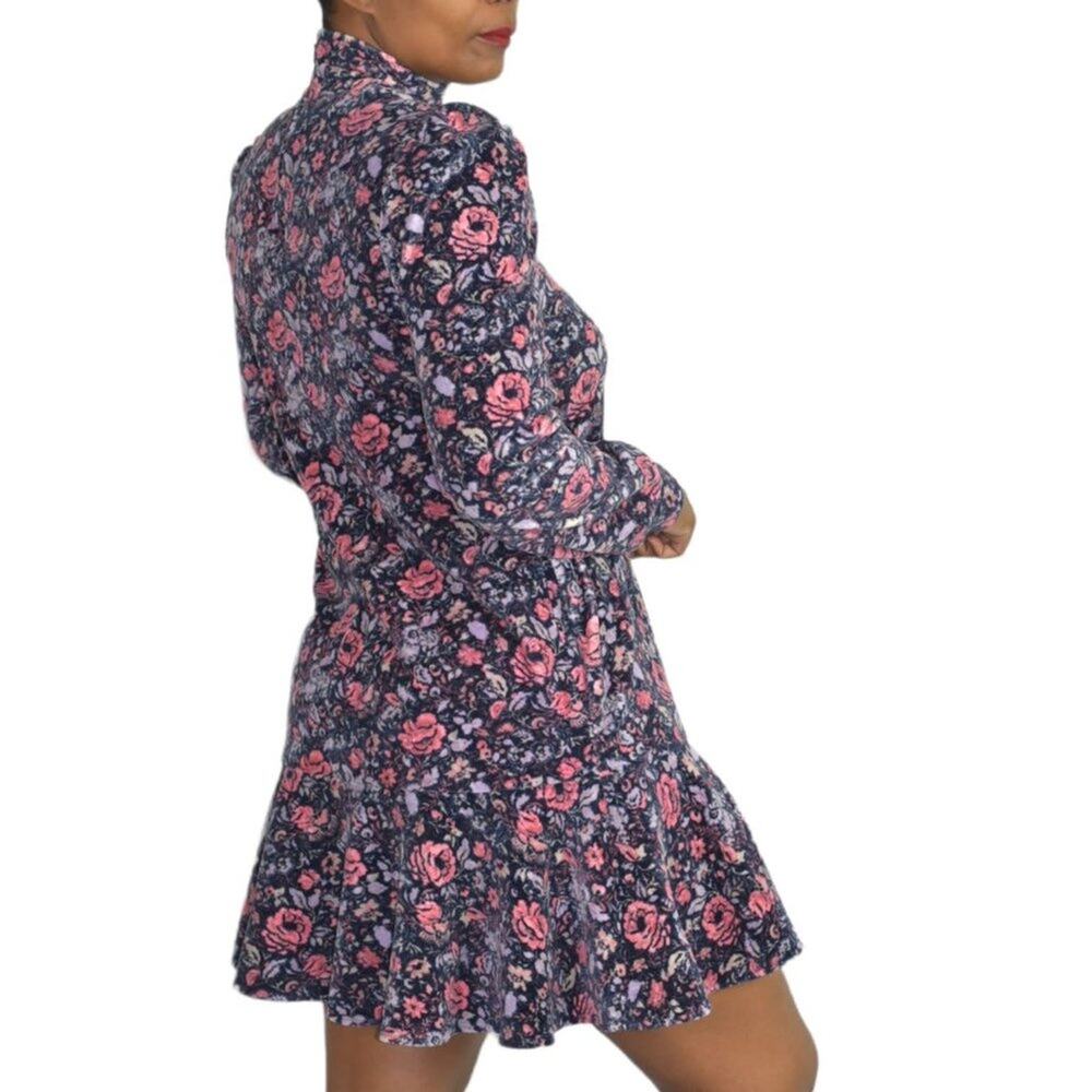 Rebecca Taylor La Vie Dress Purple Floral Puff Sleeve Drop Waist Mini Size XS - Picture 2 of 16